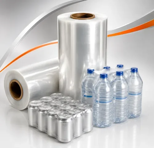 Bobinas de filme termo encolhível shrink com aplicações em fardos de garrafas PET e latas de alumínio para embalagem e transporte – Sandra Embalagens