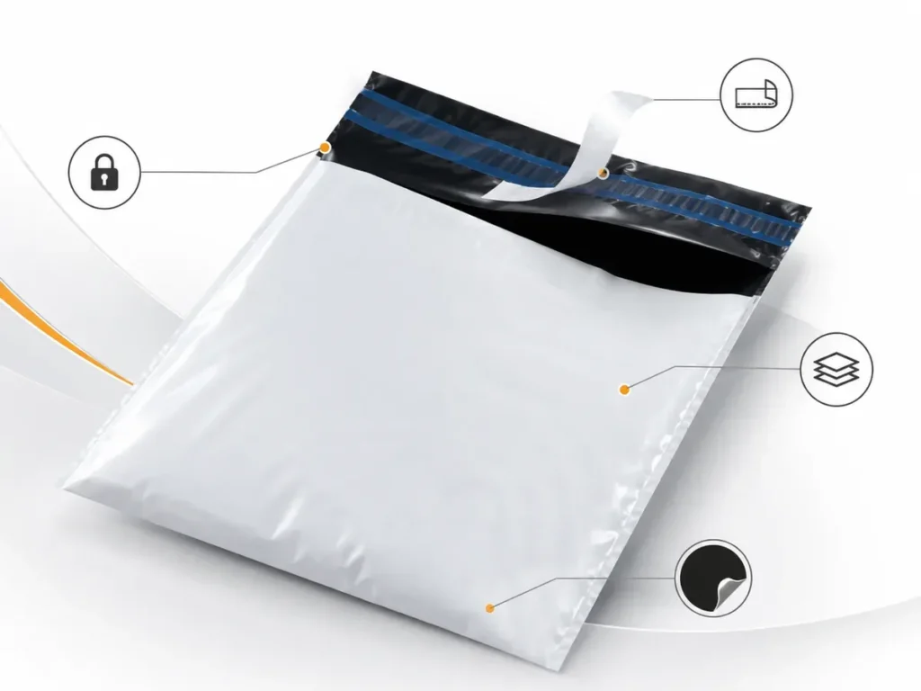 squema da estrutura de envelope plástico com revestimento interno em bolha e lacre - sandraembalagens