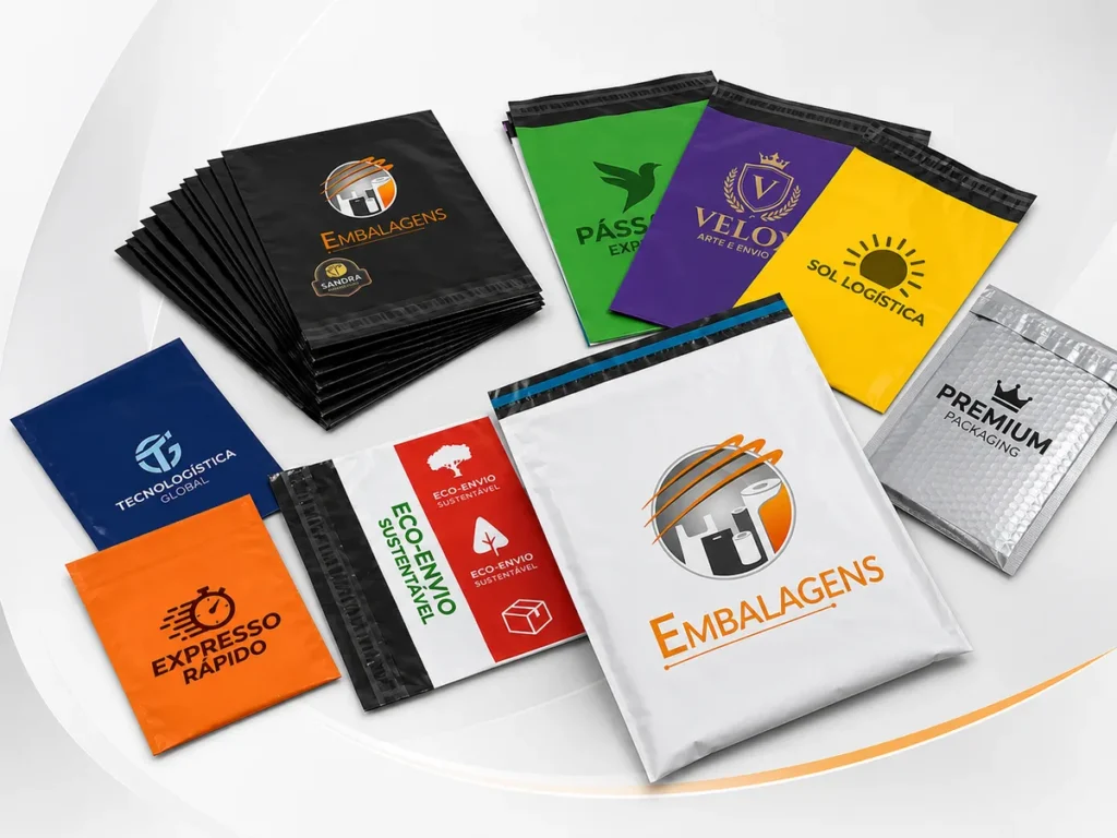 Envelopes de segurança personalizados em plástico com diversas cores e impressões sandraembalagens