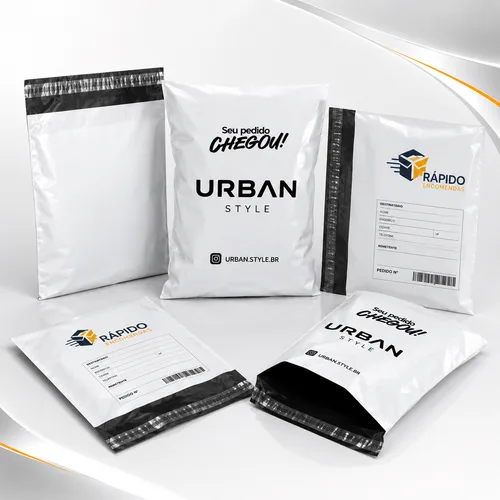 Envelopes de segurança brancos e pretos para e-commerce, lojas virtuais e envios postais.