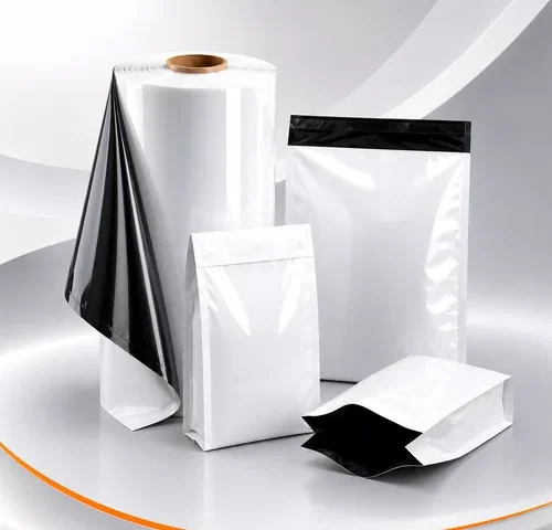 Filmes e sacos de polietileno coextrusado preto e branco com bobina industrial, envelope de segurança e saco coextrusado para embalagens de alta barreira.