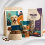 Embalagens laminadas para pet food personalizadas para rações e petiscos de cães e gatos, com acabamento fosco e impressão de alta qualidade.