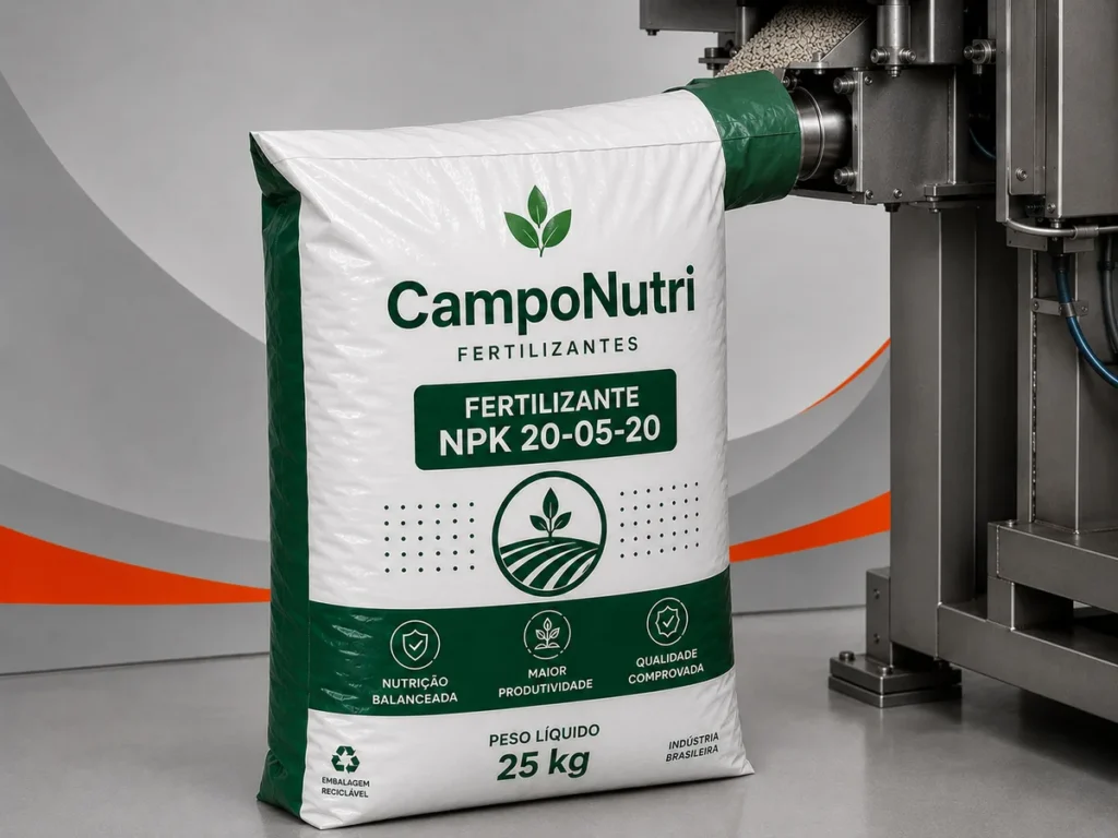 Saco plástico valvulado manga topo para produtos minerais e químicos industriais.