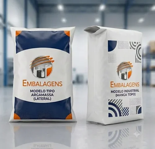 Sacos de polietileno valvulados nos modelos válvula lateral e manga topo para envase automático de produtos em pó e granulados.