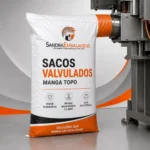 Saco valvulado manga topo utilizado em sistema de envase automático para produtos em pó e granulados.