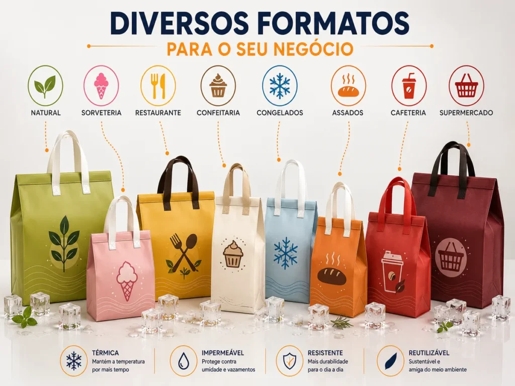 Sacolas térmicas personalizadas para restaurante, churrascaria, mercado e sorveteria