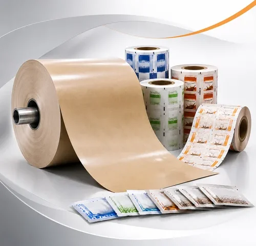 Bobinas de papel coating com revestimento em polietileno para fabricação de sachês e embalagens flexíveis.