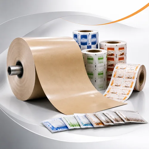 Bobinas de papel coating com revestimento em polietileno para fabricação de sachês e embalagens flexíveis.