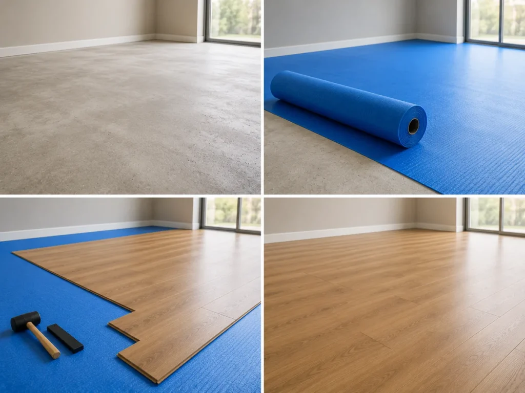 Comparativo visual da propagação do som em piso sem manta acústica versus com manta acústica de 5mm.