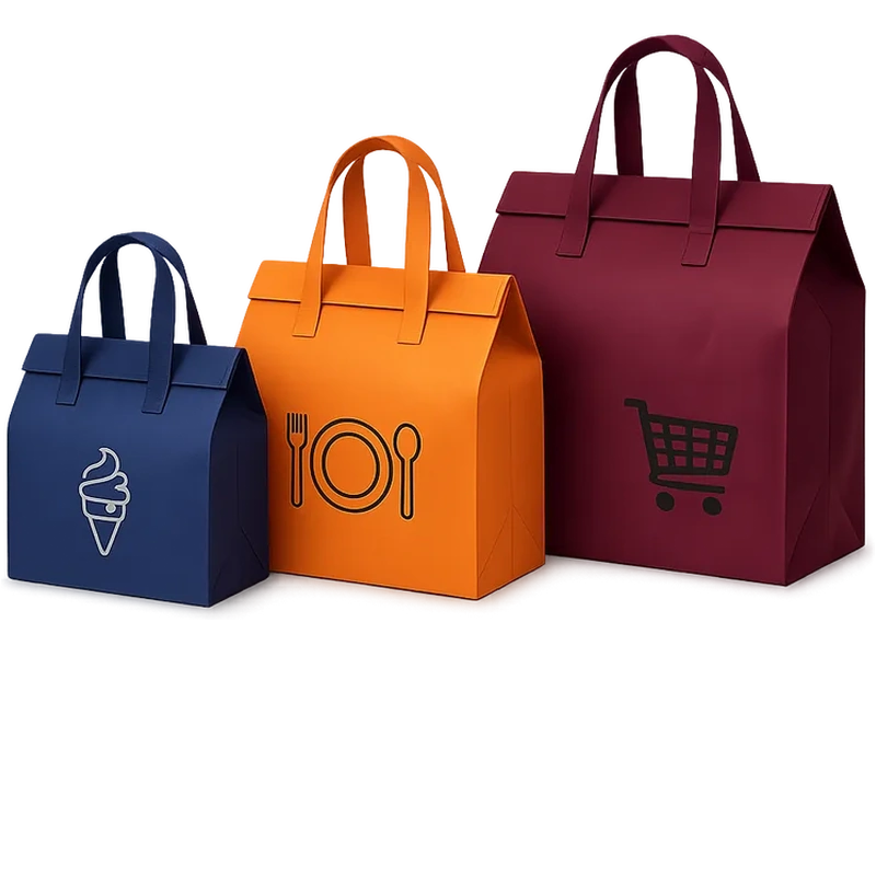 Sacolas térmicas para delivery em diferentes tamanhos e cores