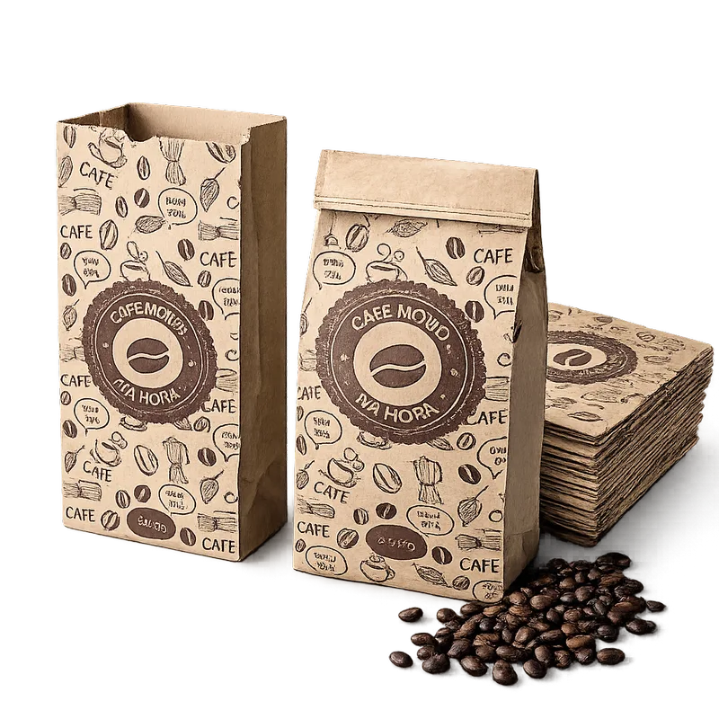 Sacos kraft para café torrado e moído em diferentes tamanhos