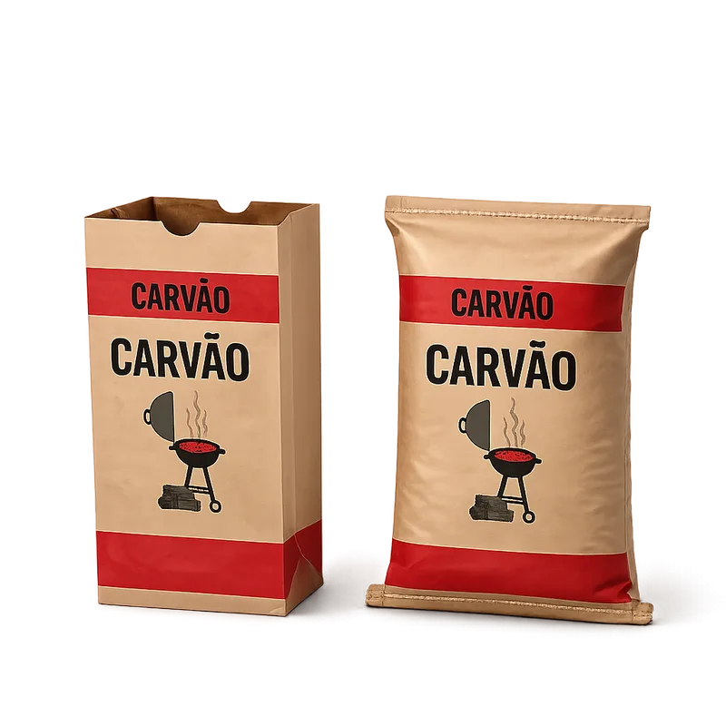 Dois modelos de sacos kraft para carvão vegetal