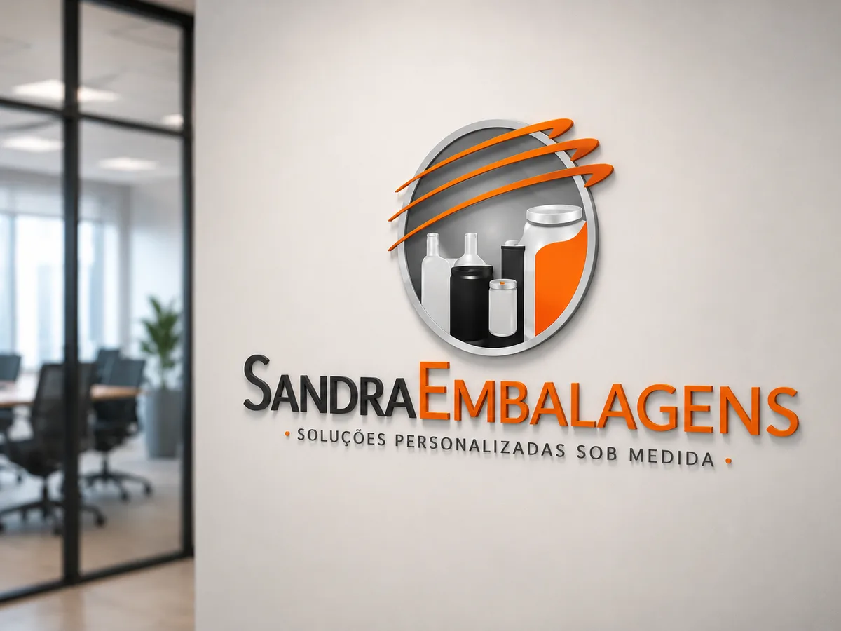 Logo da Sandra Embalagens aplicado em parede de escritório